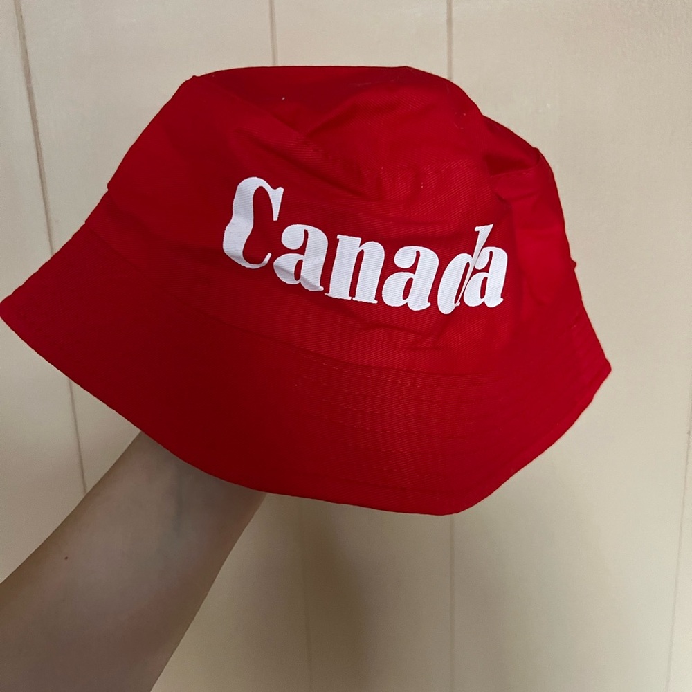 Red Bucket Hat with Canada Print